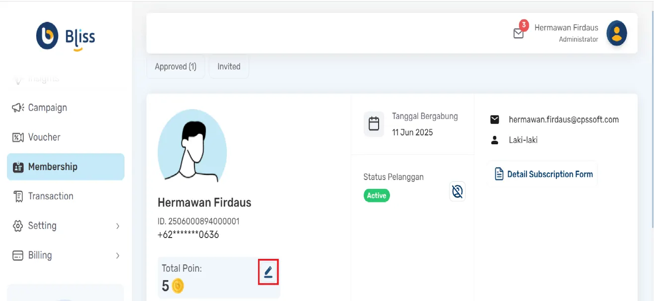 Update Poin Member Bliss